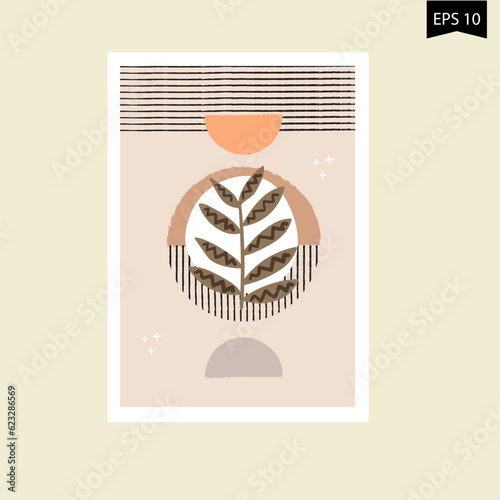 Three pastel posters set with abstract shapes, rainbows and circles vector illustration. Minimal Nordic art print with geometric elements. Abstraction design for background, wallpaper, card, wall art