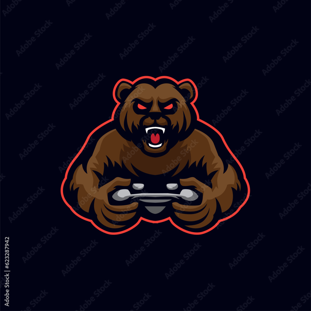 Bear with console gaming mascot logo