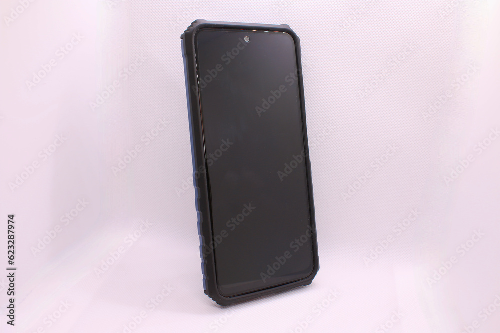 Black mirror. Smartphone with black screen on a white background. Black mirror. Smartphone with black screen on a white background.