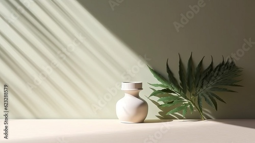 tropical palm tree pot on white clean clear wall with sun light and shade beautiful backdrop mockup nature template design ai generate