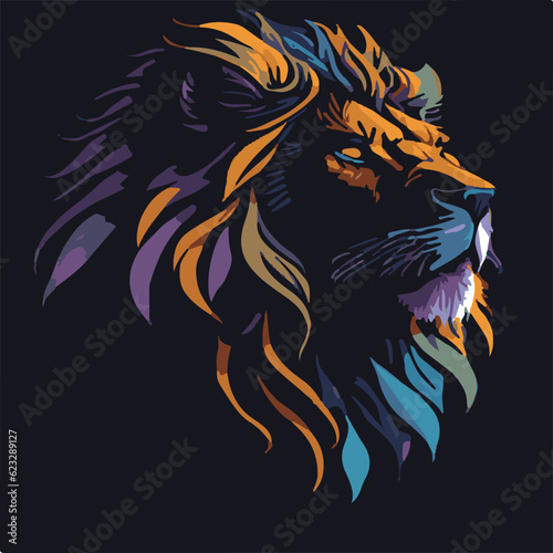 Silhouette of a male lion head for tatoo, icon, symbol, t-shirt design. Black background.