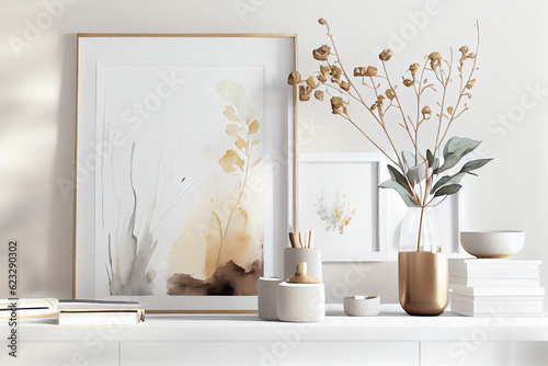 Neutral interior watercolor mockup  social media post