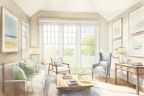 coastal interior watercolor mockup, social media post