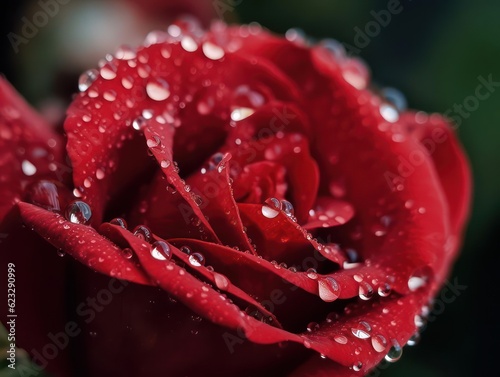 Macro Dew-Covered Red Rose Photography AI Generated
