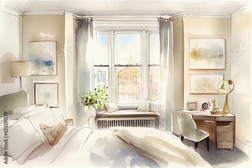 coastal interior watercolor mockup, social media post