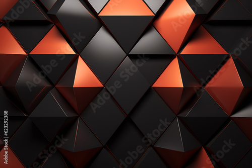 A digital painting of a polished, semigloss wall background with tiles. The tiles are triangular and feature 3D, black blocks. The overall design is a wallpaper with a 3D render effect