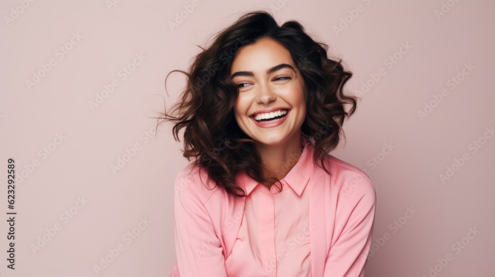 Close up photo of smiling brunette woman. AI generative. Close up photo of smiling brunette woman. AI generative.