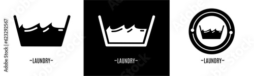 Laundry logo set. Collection of black and white logos. Stock vector.