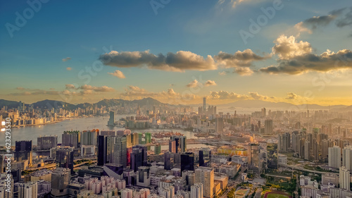 July 12 2023, Sunset view showcasing the landscapes Kowloon and HK