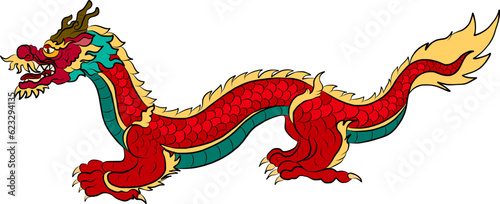 Japanese red dragon tattoo.Dragon on red background for Chinese New Year.Gold Chinese Dragon vector.Gold line art King Dragon tattoo.cartoon vector for t-shirt.