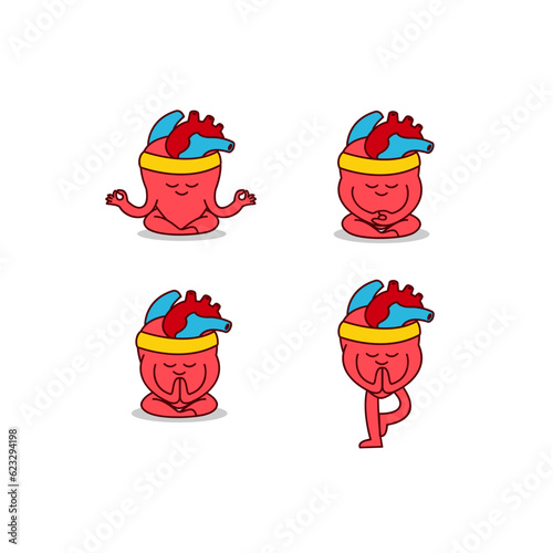 Hearth organ Cute workout mascot illustration set collection