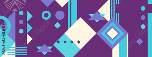 Abstract Geometric Pattern Artwork. Retro colors and color background. Grid with colored geometric shapes. Modern abstract promotional flyer, background, brochure, pattern.