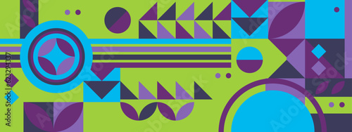 Abstract Geometric Pattern Artwork. Retro colors and color background. Grid with colored geometric shapes. Modern abstract promotional flyer, background, brochure, pattern.