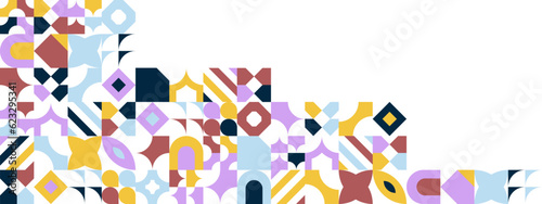 Abstract geometric backgrounds set isolated over brown, vector design elements in retro style of the 70s, modern modular compositions with colorful geometrical shapes.