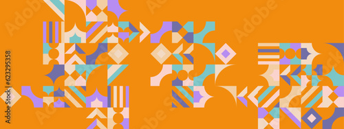 Geometric mosaic, Bauhaus pattern. Modern geometry figure, shape. Bauhaus. Geometric mosaic. Minimal mural texture. Scandinavian. Geometric mosaic print. 50s, 60s, retro wallpaper. Vector illustration