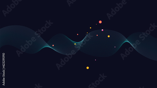 Abstract wavy line in dark blue background with planet.