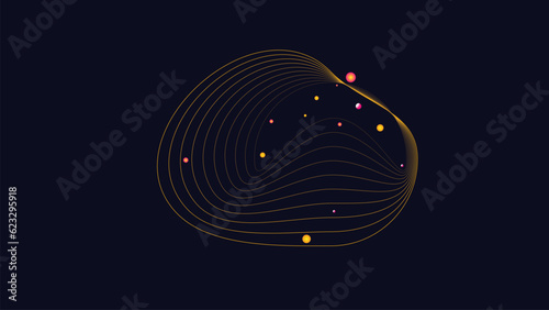 Abstract golden spiral galaxy with planet