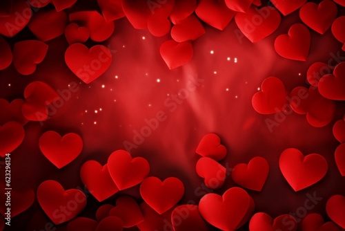 romantic background with red silk hearts