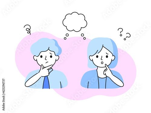 Avatar set. Man and woman character have troubles. Simple vector illustrations.