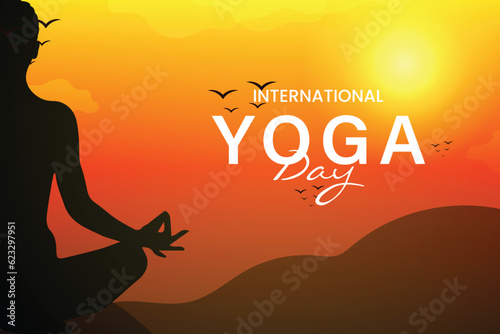 yoga day common size design with sun rise vector file