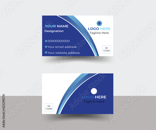 
double sided business card template modern and clean style.  business card design with blue and white color