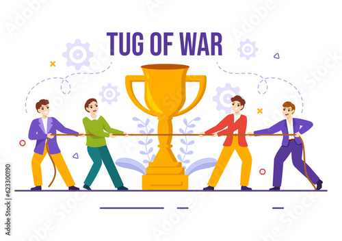Tug of war Vector Illustration with People Pulling Opposite Ends of Rope on Business Competition in Flat Cartoon Hand Drawn Background Templates