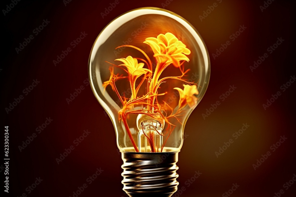 light bulb with fire flower inside on red, 3D image
light bulb with fire flower inside on red, 3D image