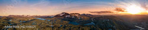 Jotunheimen mountain range at Sunset Beautiful Norway Landscape Aerial Panorama