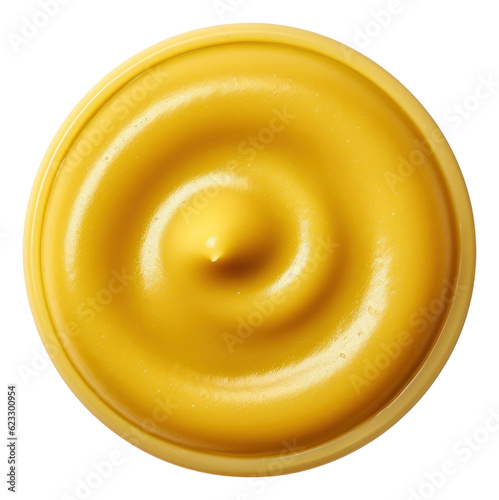 Mustard sauce top view isolated.