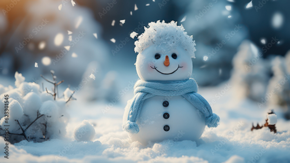 Cute Christmas Snowman in a Winter Wonderland