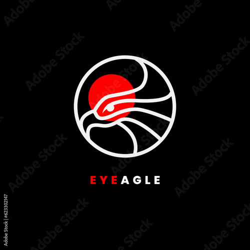 japanese apparel logo design. japanese eagle logo for clothing brand. eagle with red moon logo. logo apparel japanese theme. Vector eagle logo with japanese style.