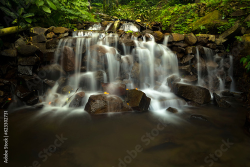 Landscape of multilevel waterfalls in Dlundung  Trawas  Mojokerto. Indonesia.