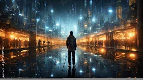 Man and futuristic technological progress city. Future technologies, Internet Business, Digital technology AI © Vitalii But