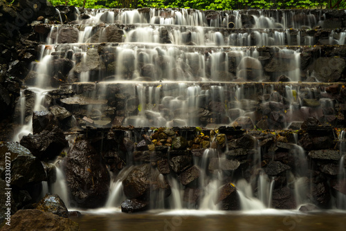 Landscape of multilevel waterfalls in Dlundung, Trawas, Mojokerto. Indonesia.