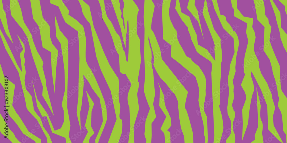 Zebra skin, stripes pattern. Animal print, purple green, realistic texture. Seamless modern abstract background