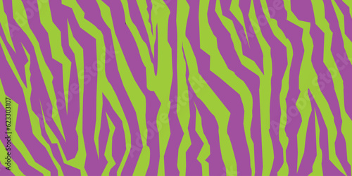 Zebra skin, stripes pattern. Animal print, purple green, realistic texture. Seamless modern abstract background