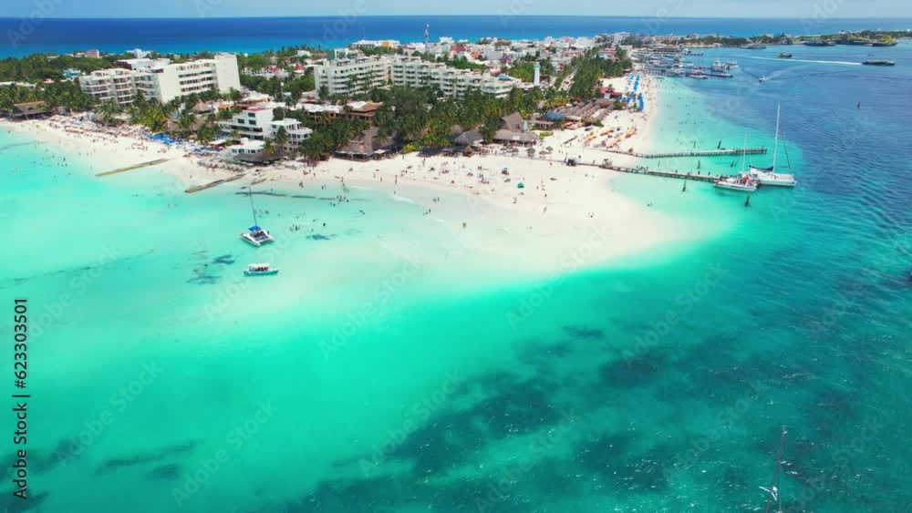 Beach Holiday Resorts Of Playa Norte, Isla Mujeres, Tropical Mexico Tourist Destination, 4K Drone Beach Holiday Resorts Of Playa Norte, Isla Mujeres, Tropical Mexico Tourist Destination, 4K Drone