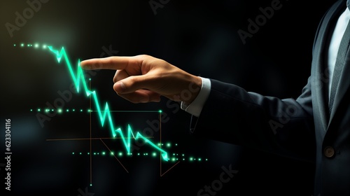 Man pointing out growing graph, business and economy