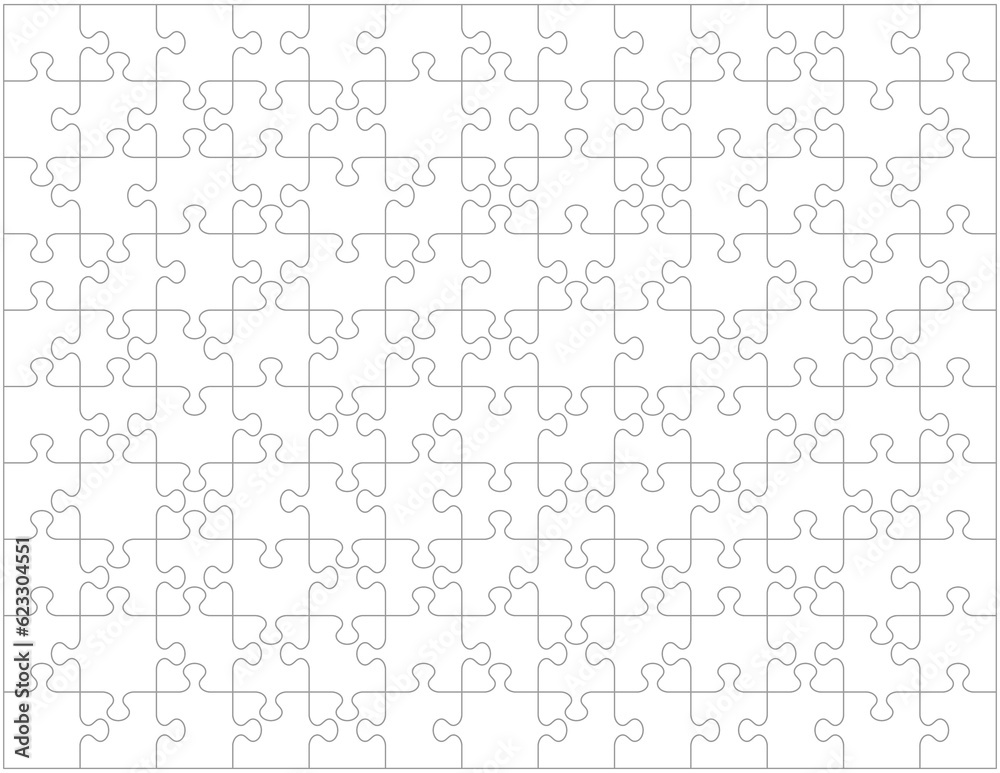 Jigsaw puzzle blank template or cutting guidelines of 130 various shapes pieces
