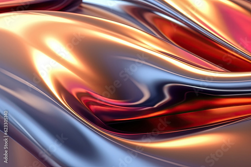 Abstract colorful gradient Liquid Metal waves background holographic surface reflection. Created with Generative AI technology. 