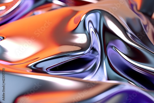 Abstract colorful gradient Liquid Metal waves background holographic surface reflection. Created with Generative AI technology. 