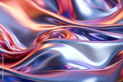 Abstract colorful gradient Liquid Metal waves background holographic surface reflection. Created with Generative AI technology. 