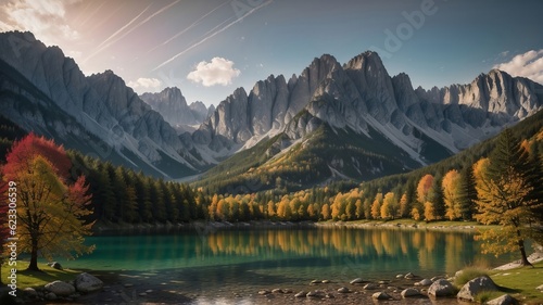 colored summer decide of the lake . undimmed click lawsuit of the Julian Alps. Creative resource, AI Generated photo