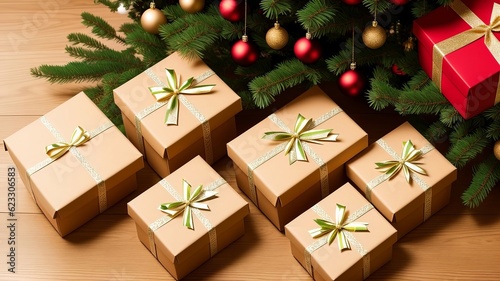 Christmas giving adjourn solicitation with ache Tree . scenery from above. Creative resource, AI Generated