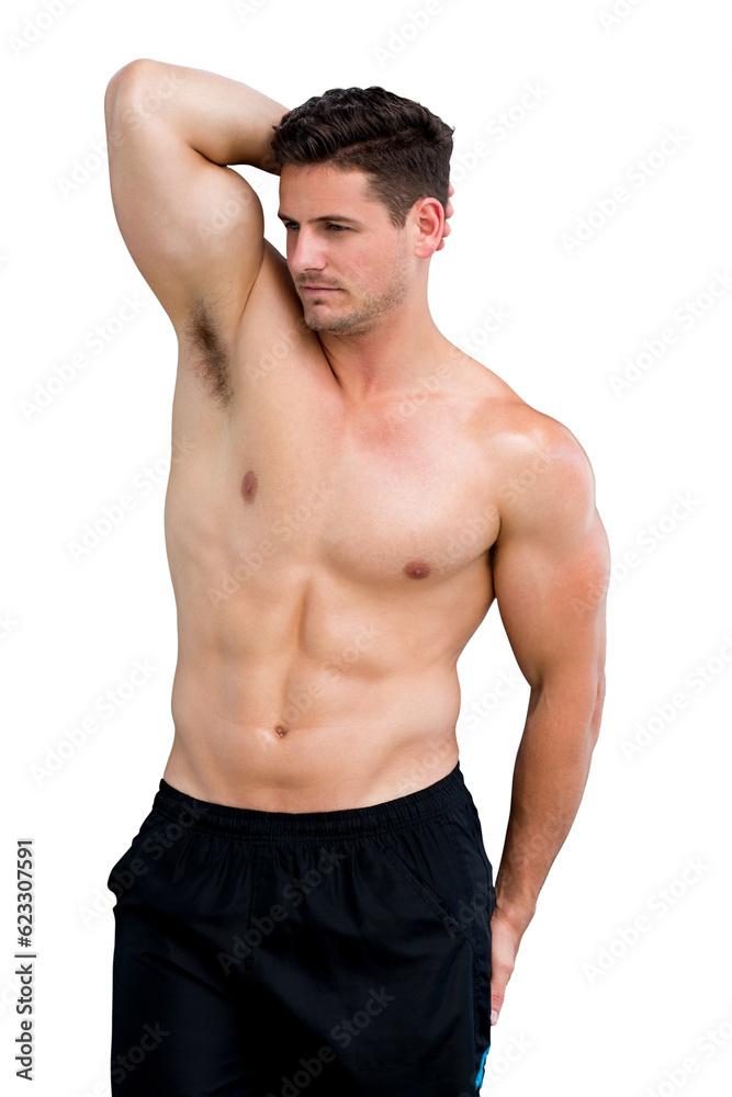 Fototapeta premium Digital png illustration of caucasian sportsman on transparent background