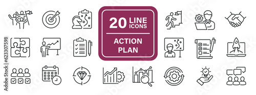 Action plan line icons. Editable stroke. For website marketing design, logo, app, template, ui, etc. Vector illustration.