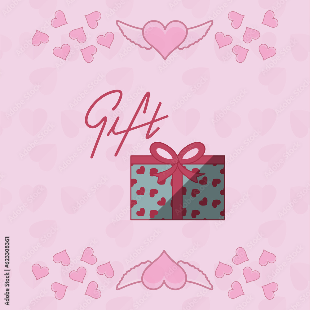 Digital png illustration of pink card with present and gift text on transparent background