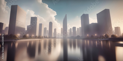 Panoramic view of futuristic morden city skyline.  © birdmanphoto