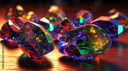 Amazing bright and shiny Lightning Ridge Black Opal crystal cluster background. Jewel mineral macro. Generative AI
