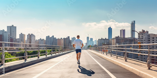 Man running on city street. Urban workout. Generative AI